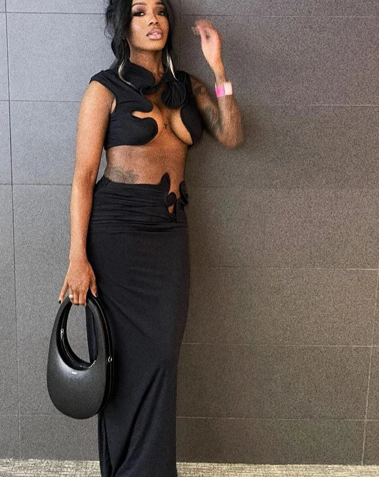 Levoire | Dyi Ujevn Micro Crop + Long Jupe Set Noir