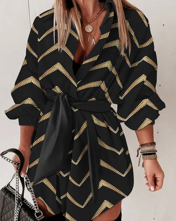 Levoire | Élégante Robe Longue À Manches Avec Décolleté En V