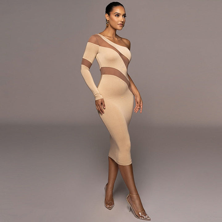 Levoire | Robe Midi Bodycon À Manches Longues En Mesh