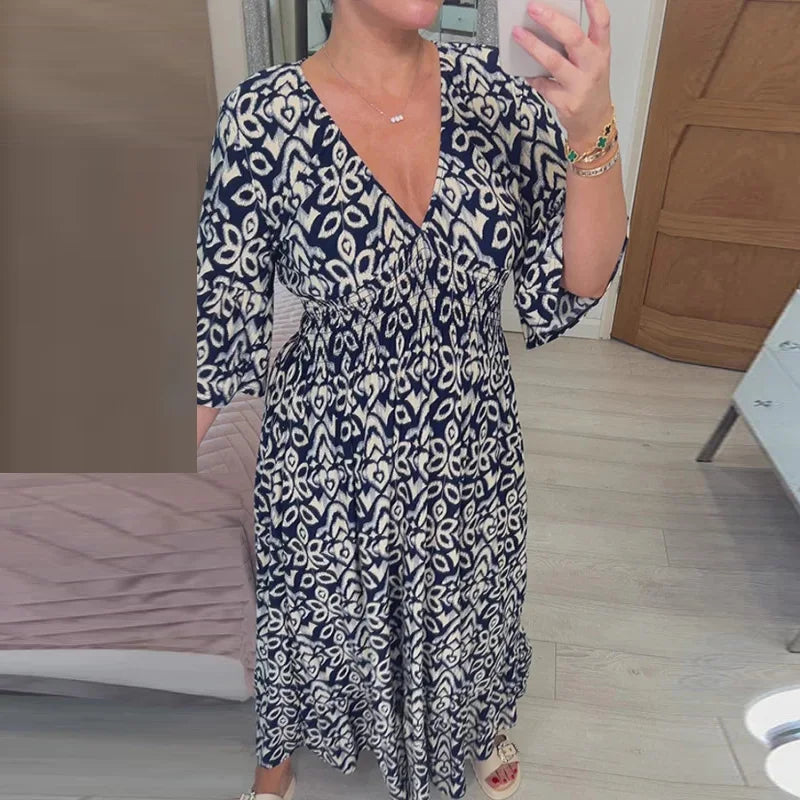 Levoire | Robe Boho Décontractée À Décolleté En V Et Manches Mi-Longues