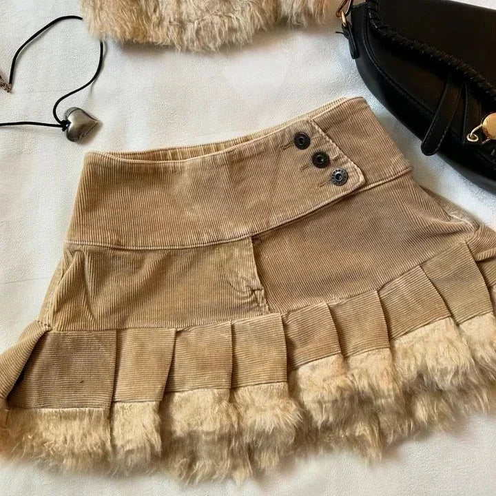 Levoire | Style Vintage Cordon Ensemble Crop Top Jupe Mini Beige Jupe