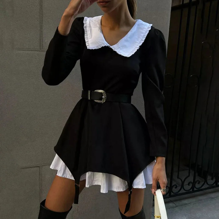Levoire | Robe Élégante Avec Des Blocs De Couleur Et Des Volants Ludiques Noir