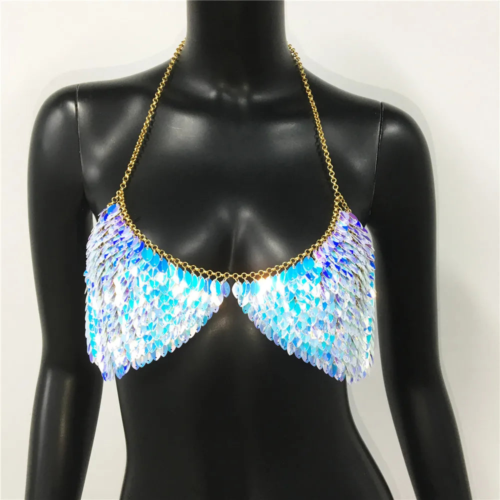 Levoire | Top Court À Sequins Métalliques Scintillant Bleu Taille unique