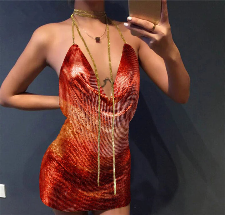 Levoire | Robe Mini Métallique Bustier Dos Nu Fente Diamant Rot Taille unique