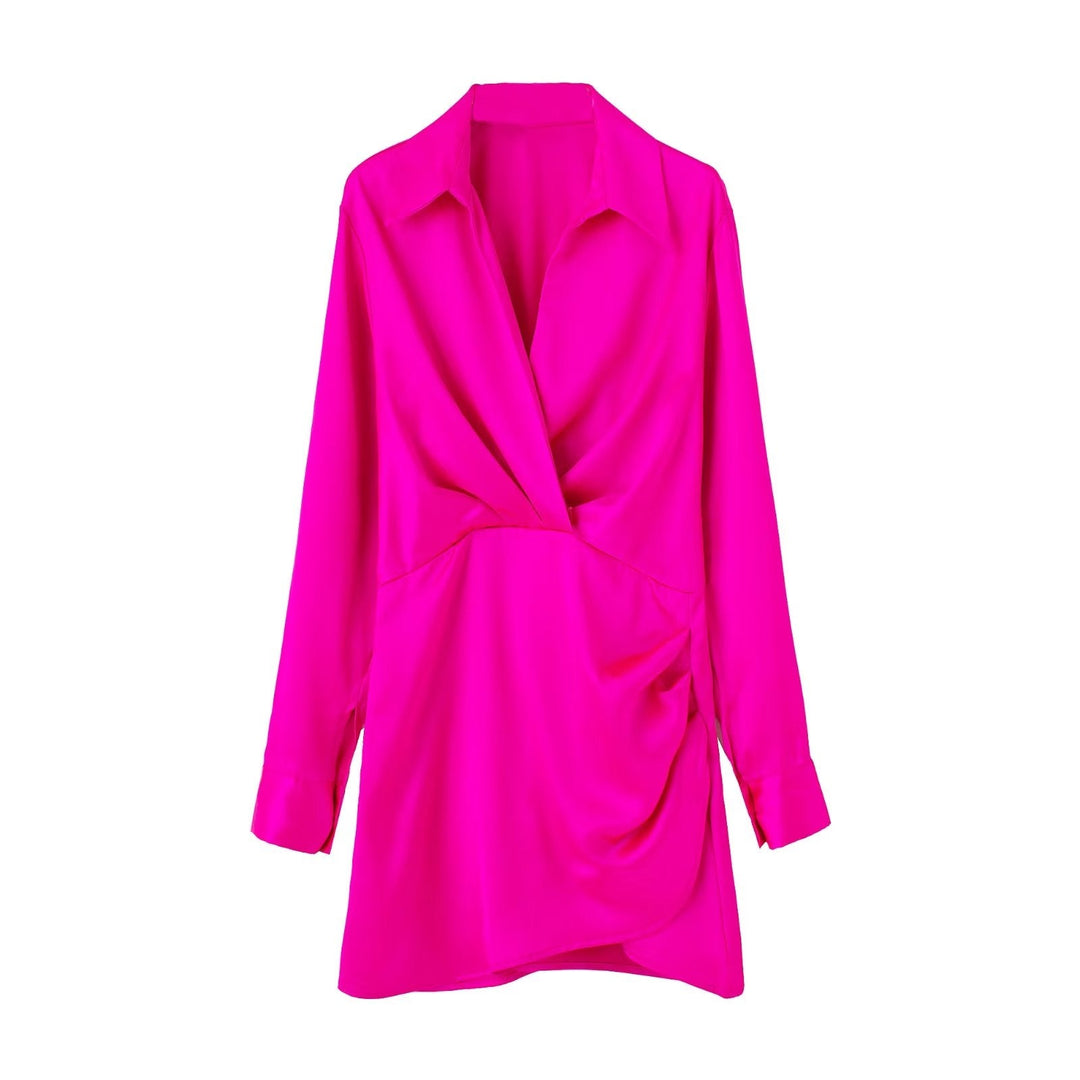 Levoire | Robe Satinée Rose Manches Longues Fuchsia