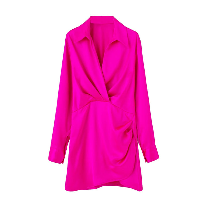 Levoire | Robe Satinée Rose Manches Longues Fuchsia