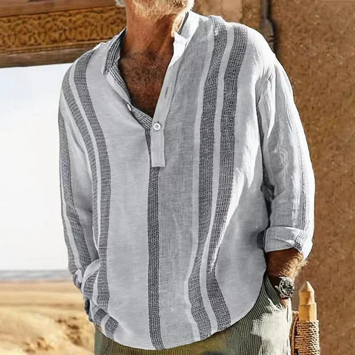 Levoire | Chemise Pour Hommes Avec Rayures Et Col Grand-Père Gris