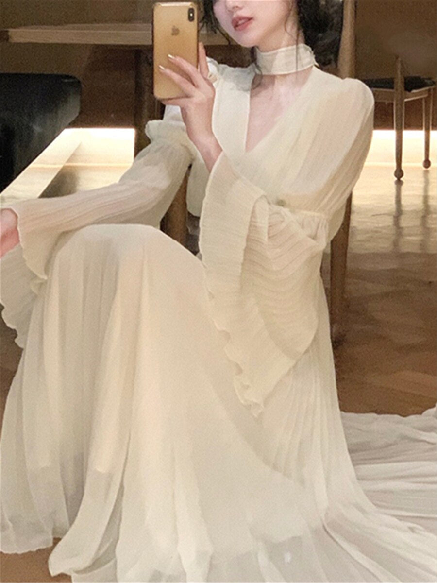 Levoire | Robe Maxi Plissée Vintage Sans Manches