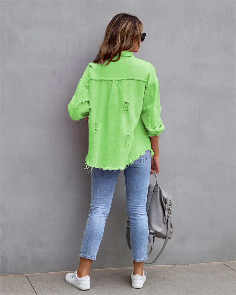 Levoire | Veste En Jean Avec Bords Bruts, Printemps, Rose, Orange, Violet