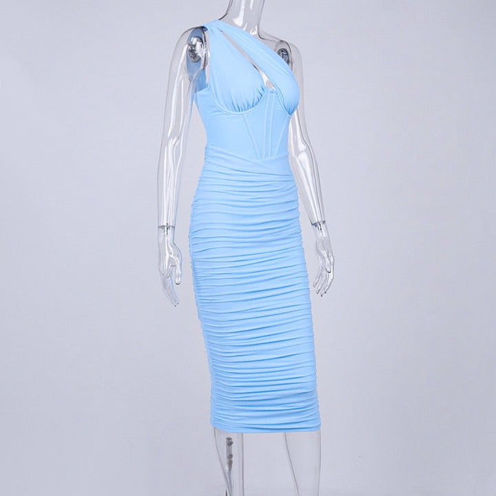 Levoire | Une-Épaule Sans Manches Robes Midi Ruchées