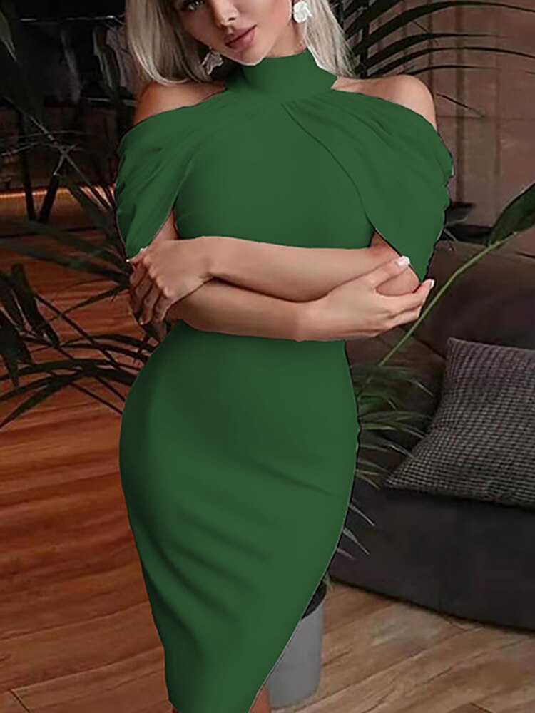 Levoire | Robe Midi À Col Halter Drapé Off Vert 01