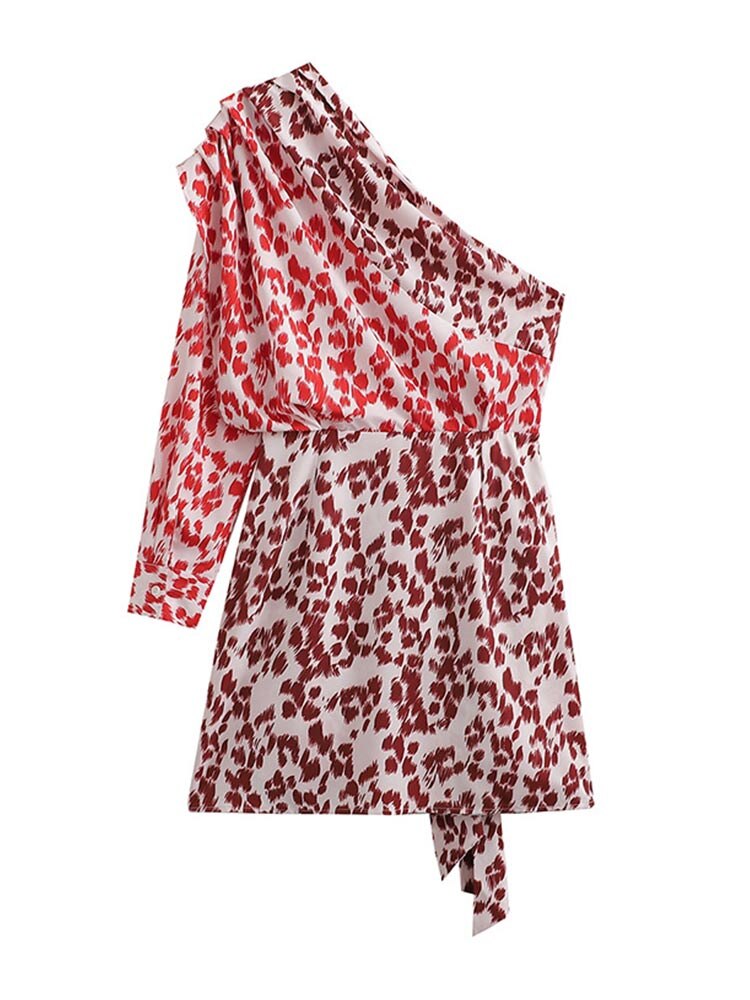 Levoire | Motif Léopard Robe Mini À Une Épaule Sans Manches
