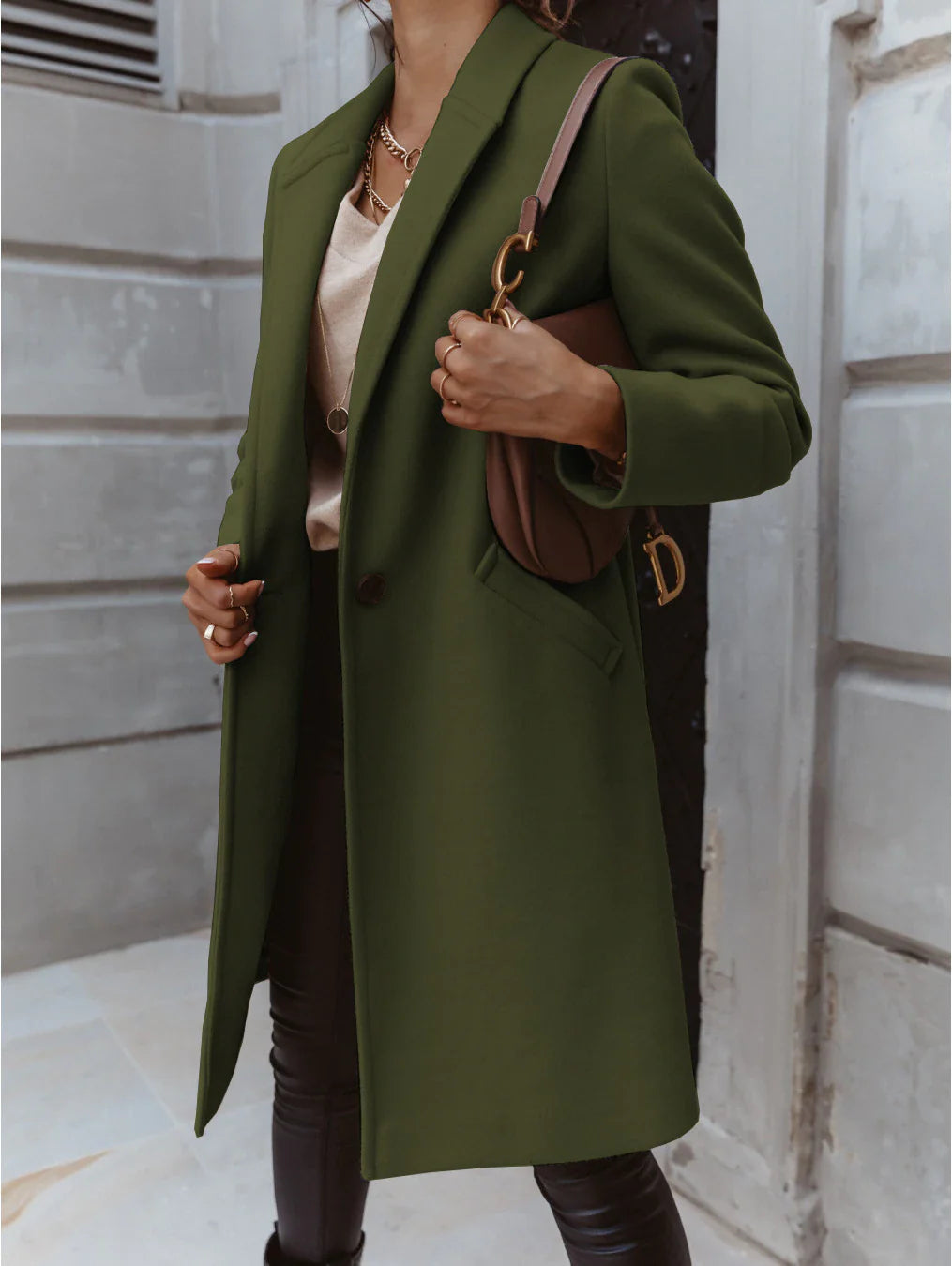 Levoire Long Manteau avec Revers et Bouton