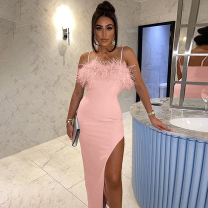 Levoire | Robe Longue Épaules Dénudées À Fente Haute Rosa