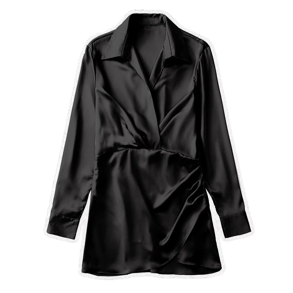 Levoire | Robe Satinée Rose Manches Longues Noir