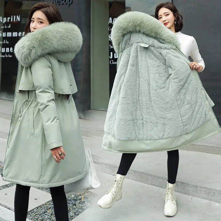 Levoire | Manteau Hiver Élégant Col Fourrure Vert