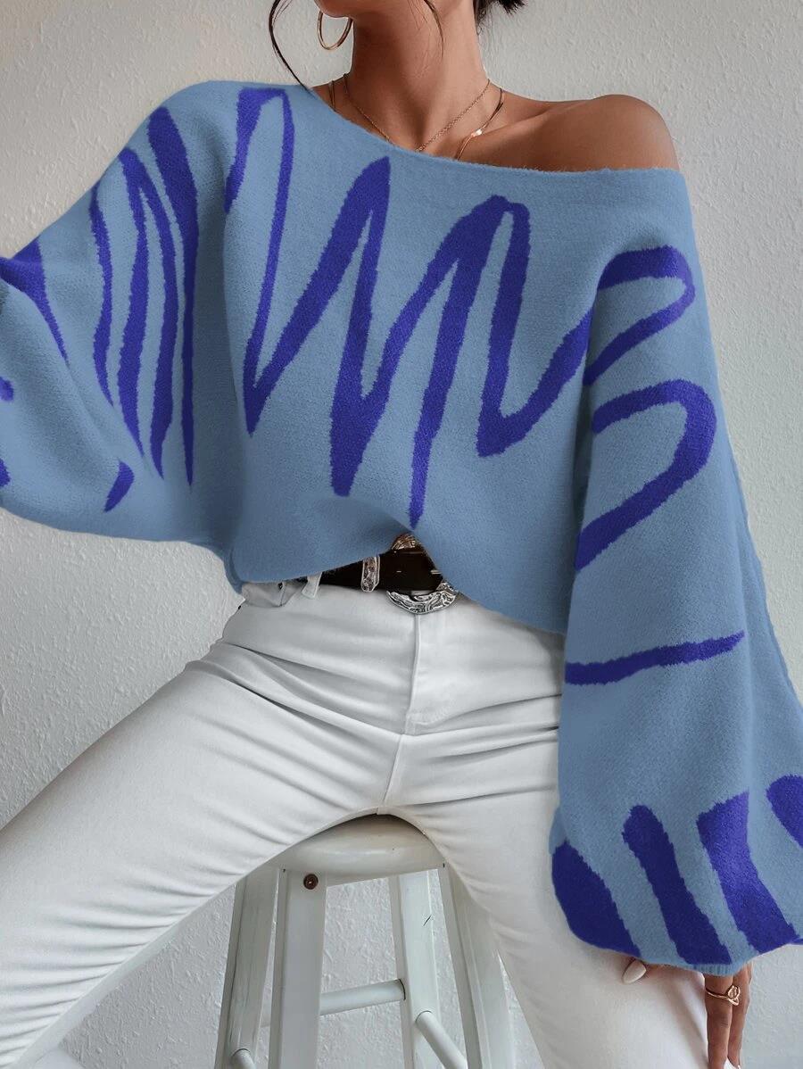 Levoire | Pull Grande Taille Bleu Avec Manches Bouffantes