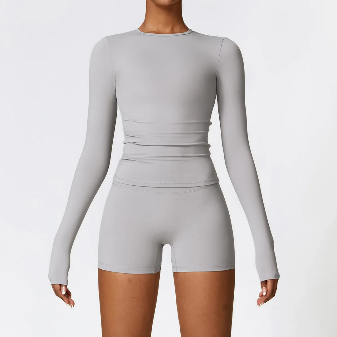 Levoire | Vêtements De Maison Complets Leggings Courts Et Top À Manches Longues Gris