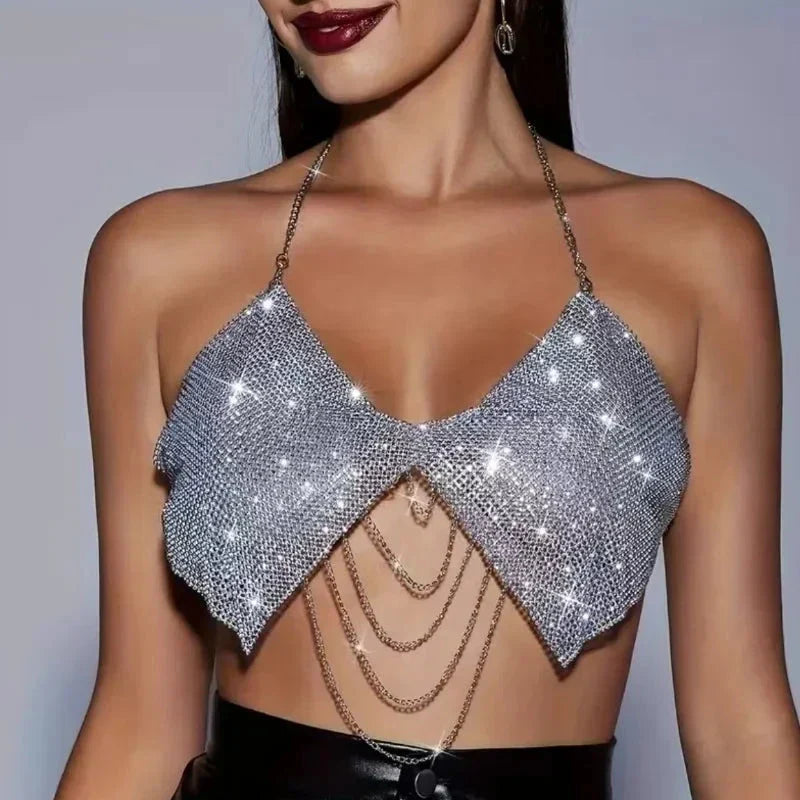 Levoire | Top Court Avec Dos Découpé, Chaîne Métallique, Strass