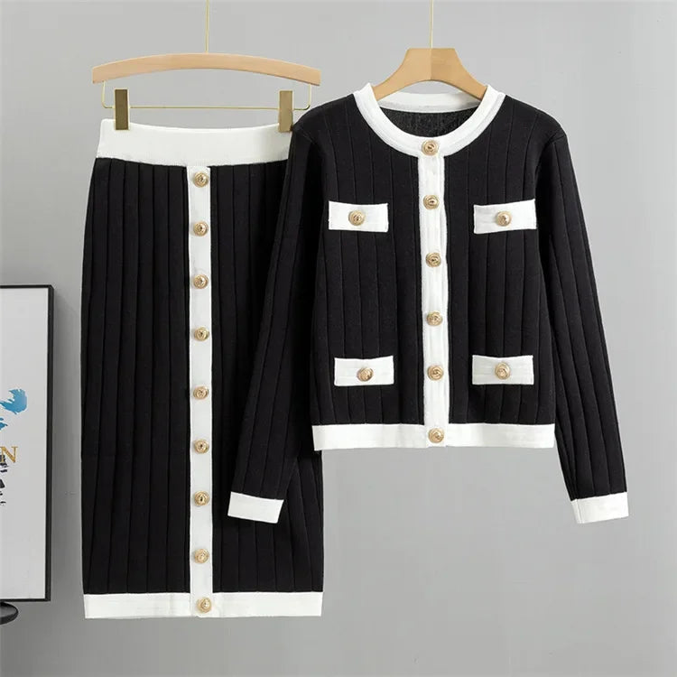 Levoire | Pull manches longues jupe boutons dorés Noir
