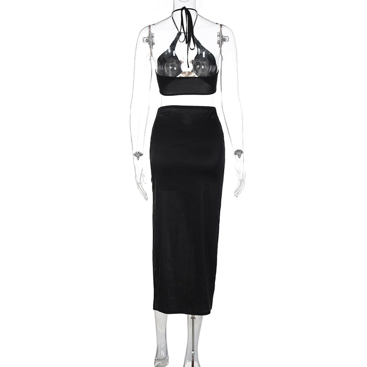 Levoire | Crop Satin Sans Manches & Couture Latérale Midi Robes