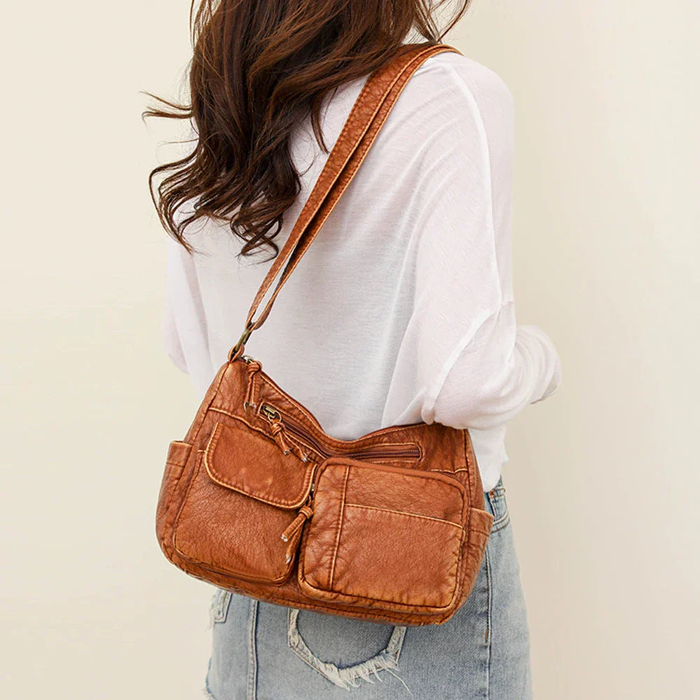 Levoire | Sac En Cuir Vintage Avec Plusieurs Compartiments Braun