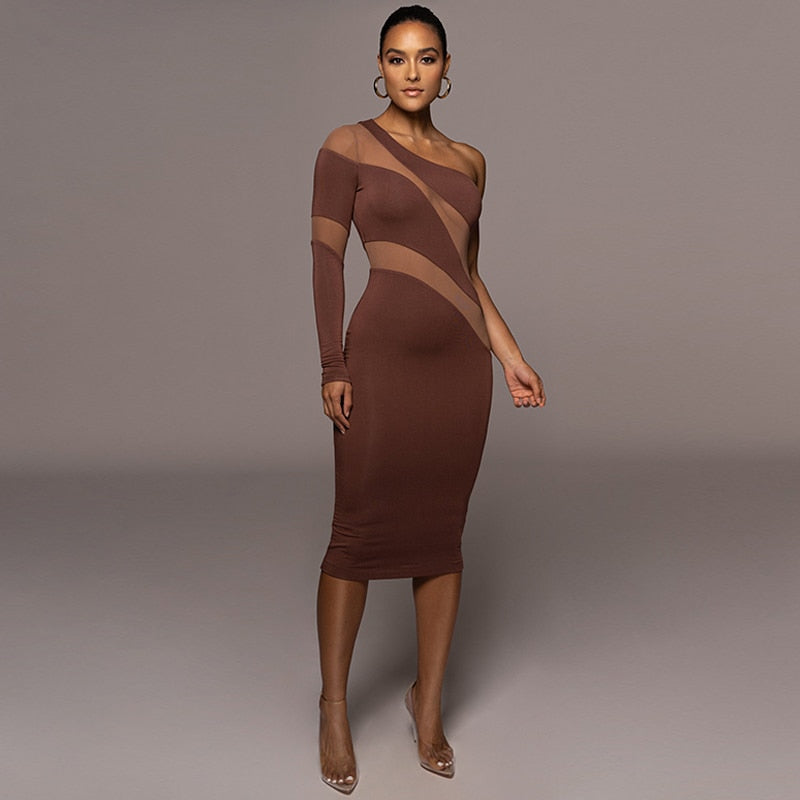 Levoire | Robe Midi Bodycon À Manches Longues En Mesh