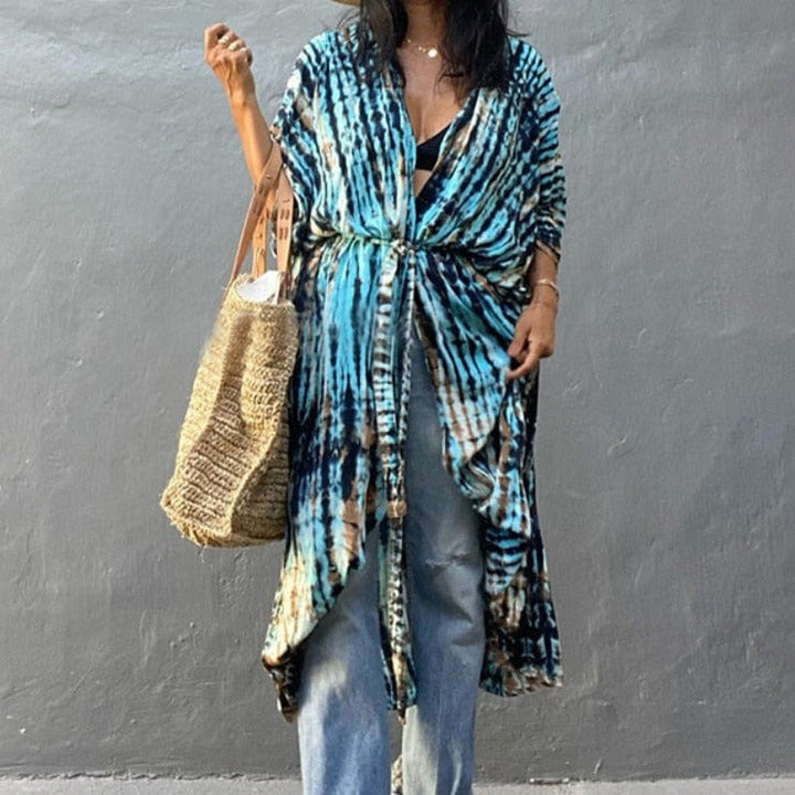 Levoire | Long Kimono De Plage Triangulum Bleu Universel