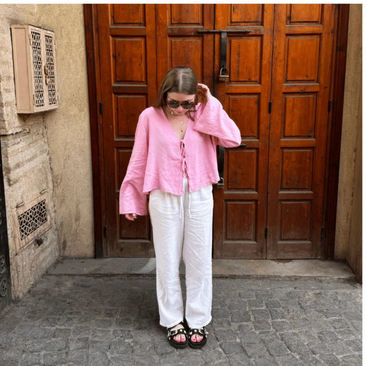 Levoire | Blouse Élégante Avec Lacets Et Manches Longues Rosa