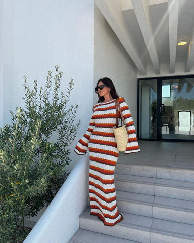 Levoire | Robe Maxi Rayée Avec Décolleté En Tricot