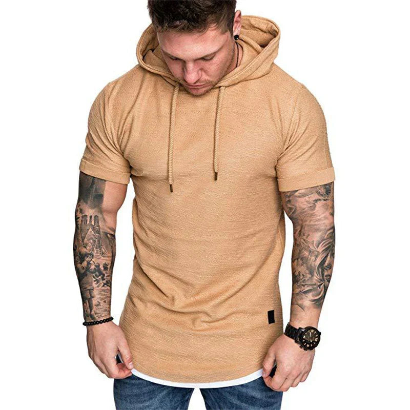 Levoire | Sweat à Capuche Homme Manches Courtes avec Cordon Khaki - Blanc Zoom