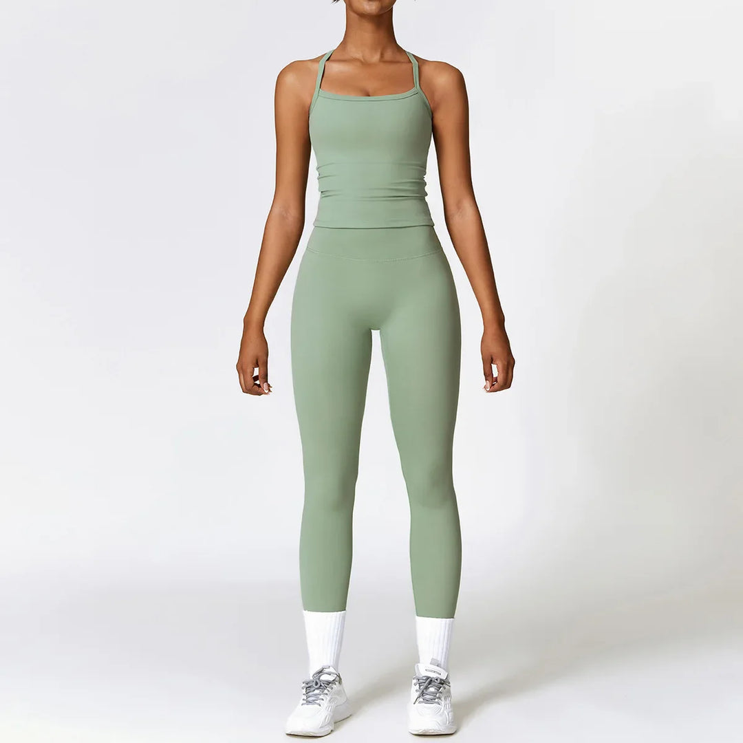 Levoire | Ensemble De Vêtements D'Intérieur Leggings Taille Haute Et Top À Bretelles Vert