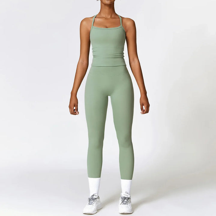 Levoire | Ensemble De Vêtements D'Intérieur Leggings Taille Haute Et Top À Bretelles Vert