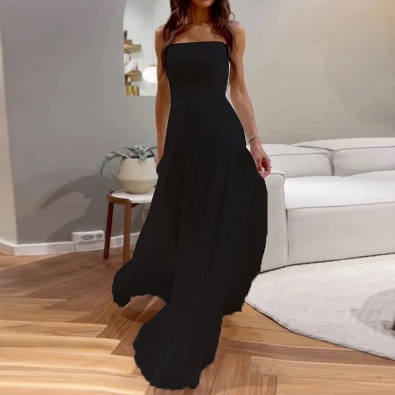 Levoire | Sans Manches Robe Maxi Plissée Noir