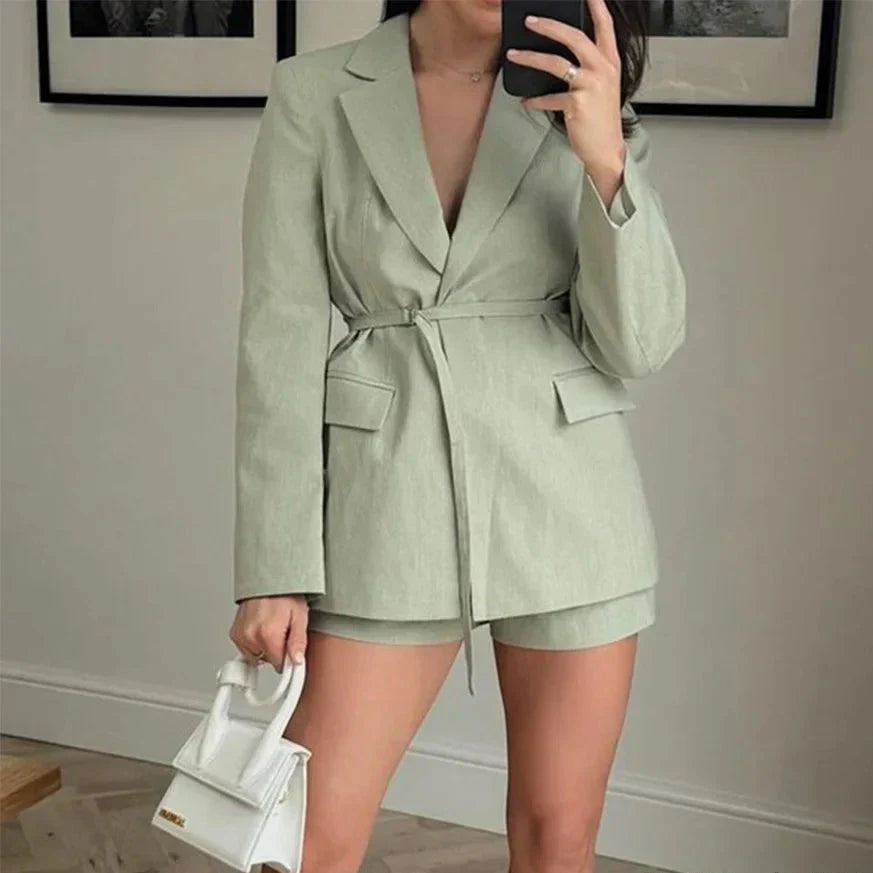 Levoire | Blazer Élégant Femme Ceinturé Vert