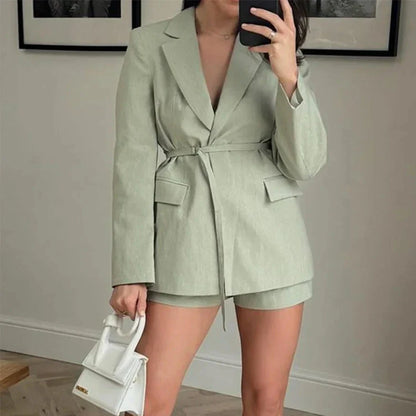 Levoire | Blazer Élégant Femme Ceinturé Vert