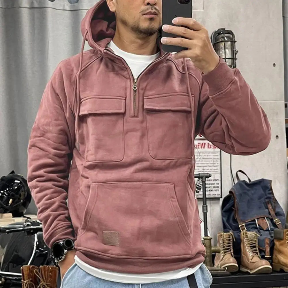 Levoire | Sweat À Capuche Chaud Pour Hommes Avec Polaire Et Fermeture Éclair Rosa