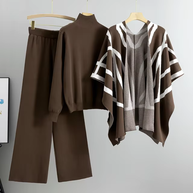 Levoire | Ensemble de 3 pièces en laine douce et confortable Café