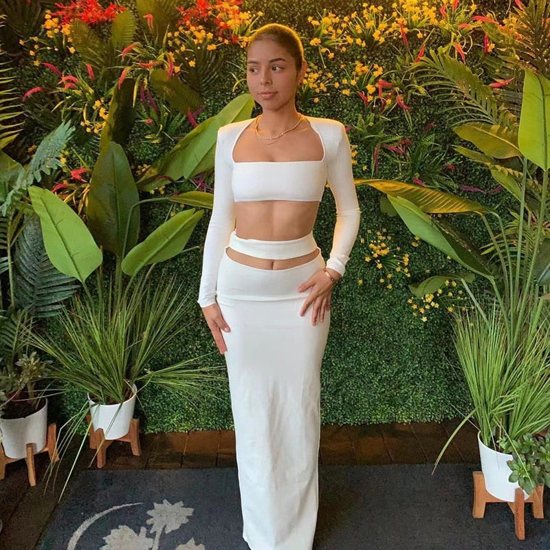 Levoire | Haut À Col Carré Et Jupe Maxi Ensemble