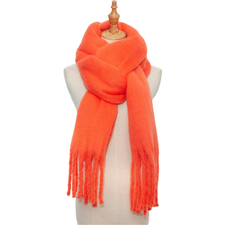 Levoire | Écharpe De Luxe En Cachemire Pour Femme Avec Franges Orange