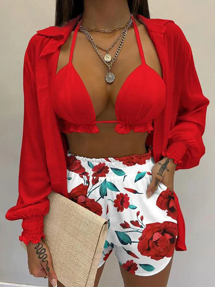 Levoire | Ensemble Bikini Taille Haute Vert Rouge