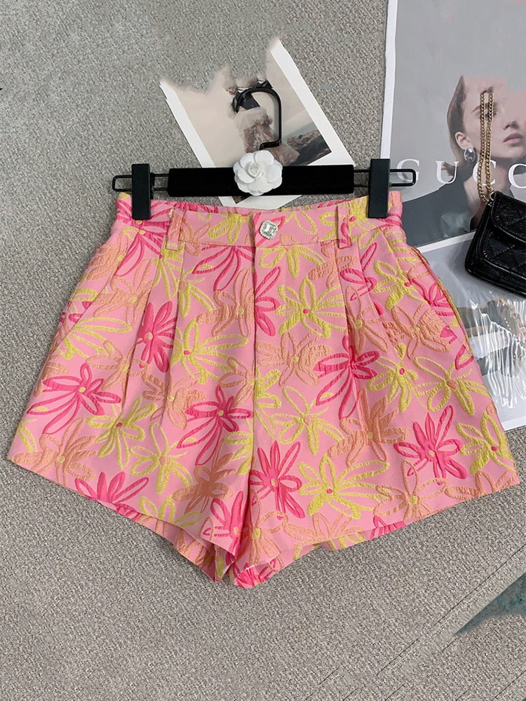Levoire | Motif Floral Couleur Contrastante Court Rosa