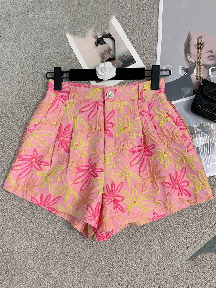 Levoire | Motif Floral Couleur Contrastante Court Rosa
