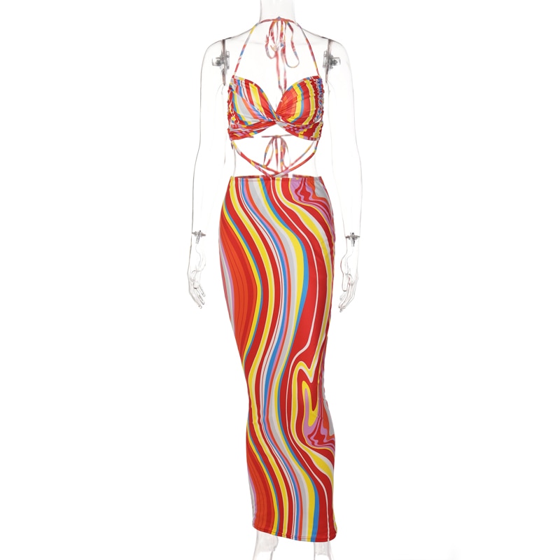 Levoire | Crop Haut Col Imprimé Bodycon Long Robe