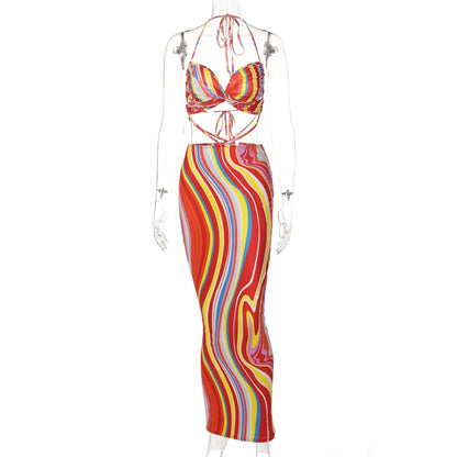 Levoire | Crop Haut Col Imprimé Bodycon Long Robe