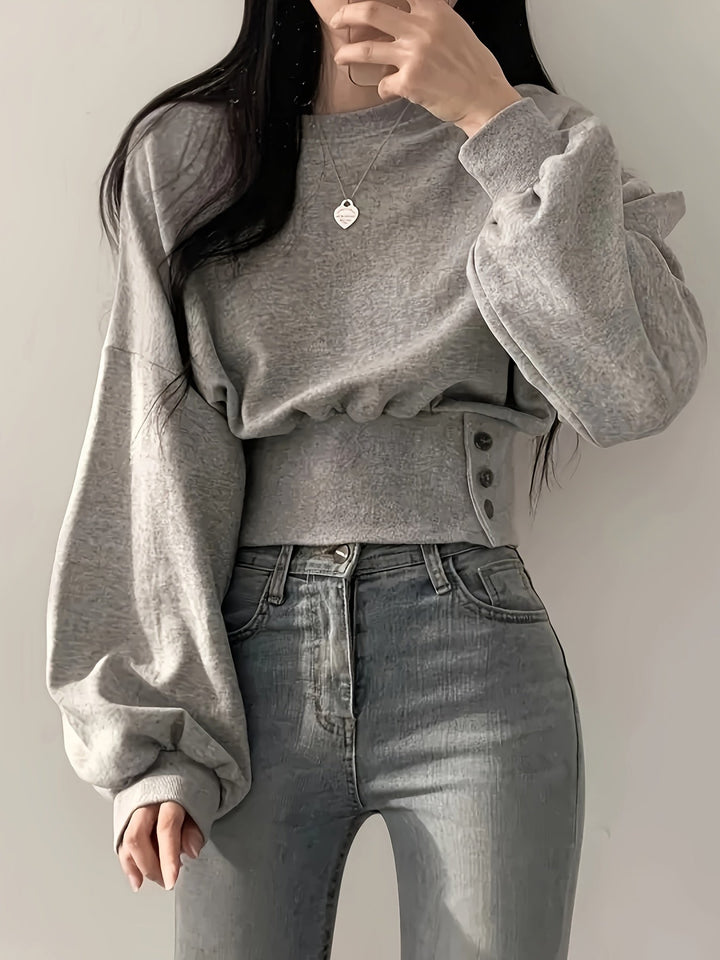 Levoire | Pull Tendance Avec Détails De Boutons Et Manches Ballon Gris