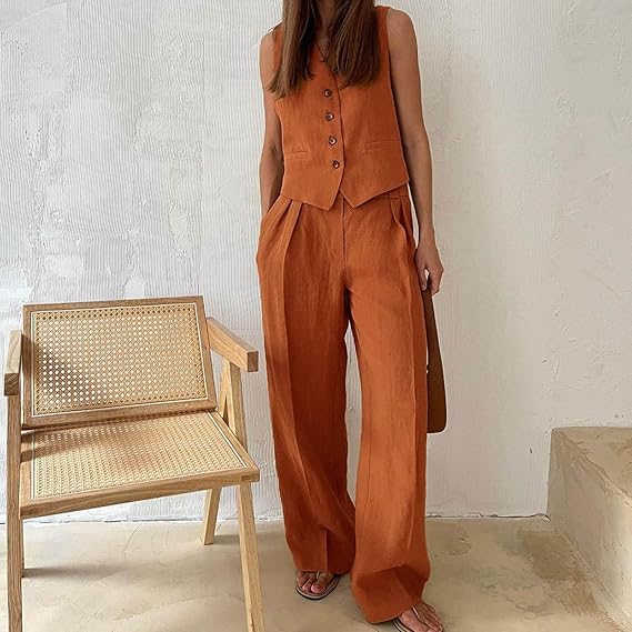 Levoire | Pantalon Et Gilet Sans Manches Pantalon À Jambe Large Ensemble Pour Femme À Deux Pièces