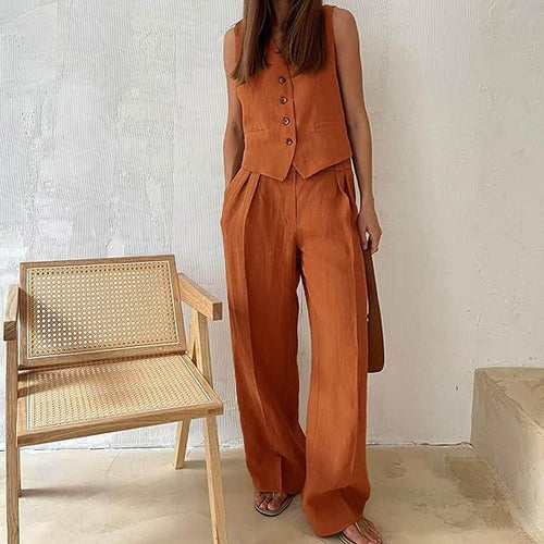 Levoire | Pantalon Et Gilet Sans Manches Pantalon À Jambe Large Ensemble Pour Femme À Deux Pièces
