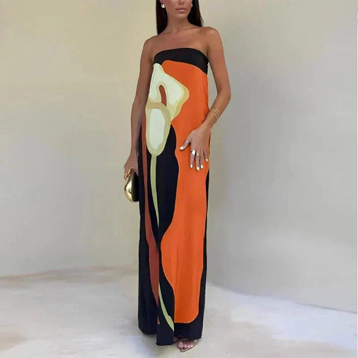 Levoire | Robe Maxi Imprimé Avocat Off-Shoulder Robe D'Été Pour Femmes Orange