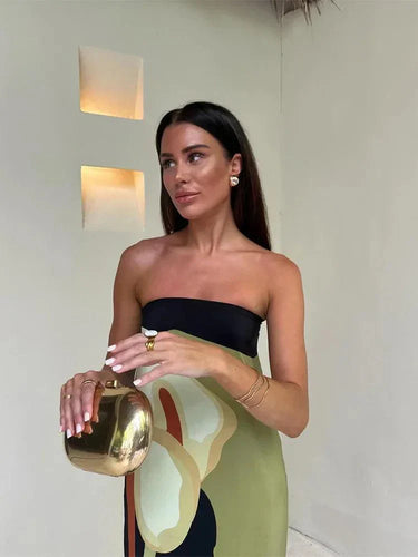 Levoire | Robe Maxi Imprimé Avocat Off-Shoulder Robe D'Été Pour Femmes